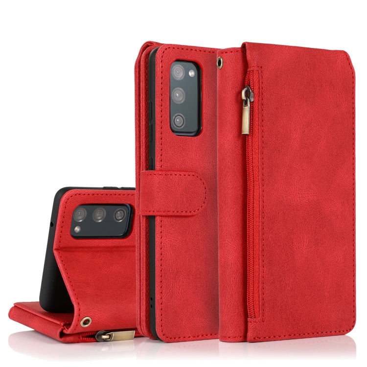 For Samsung Galaxy S20 FE 5G Skin-feel Crazy Horse Texture Zipper Wallet Bag Horizontal Flip Leather Case with Holder & Card Slots & Wallet & Lanyard