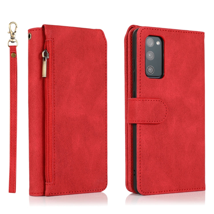 For Samsung Galaxy S20 FE 5G Skin-feel Crazy Horse Texture Zipper Wallet Bag Horizontal Flip Leather Case with Holder & Card Slots & Wallet & Lanyard