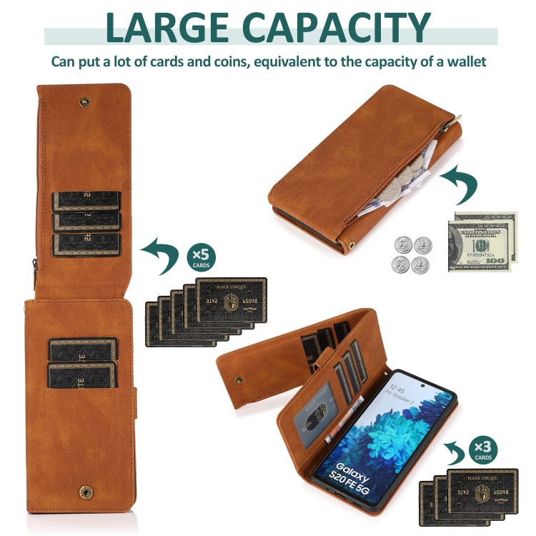 For Samsung Galaxy S20 FE 5G Skin-feel Crazy Horse Texture Zipper Wallet Bag Horizontal Flip Leather Case with Holder & Card Slots & Wallet & Lanyard