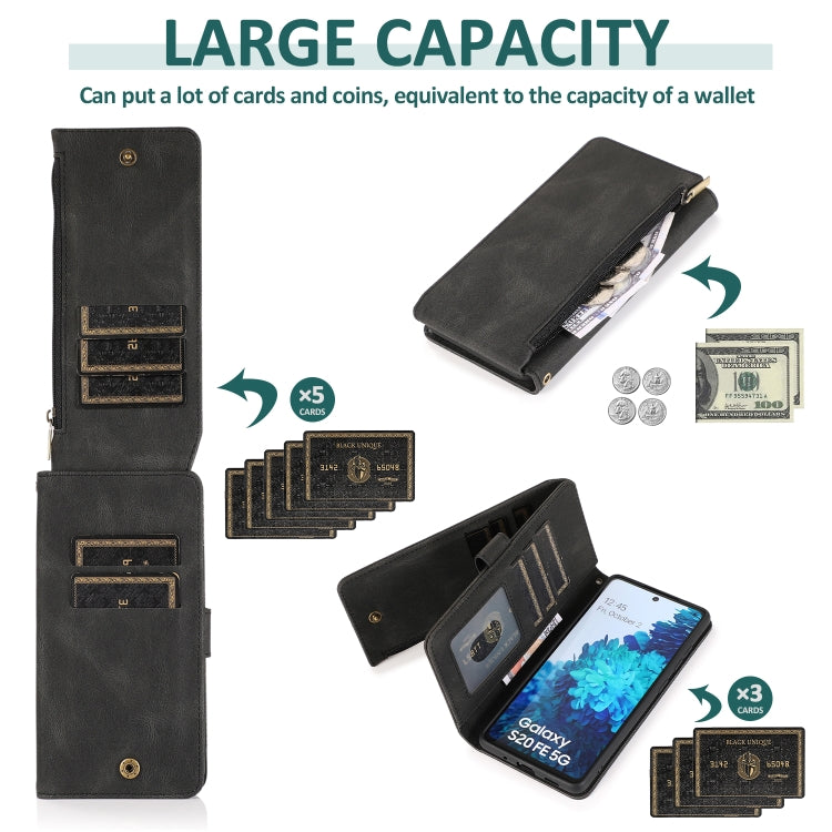 For Samsung Galaxy S20 FE 5G Skin-feel Crazy Horse Texture Zipper Wallet Bag Horizontal Flip Leather Case with Holder & Card Slots & Wallet & Lanyard