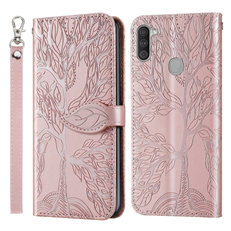 For Samsung Galaxy A11 (US Version) Life of Tree Embossing Pattern Horizontal Flip Leather Case with Holder & Card Slot & Wallet & Photo Frame & Lanyard