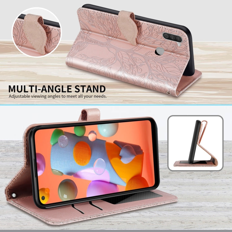 For Samsung Galaxy A11 (US Version) Life of Tree Embossing Pattern Horizontal Flip Leather Case with Holder & Card Slot & Wallet & Photo Frame & Lanyard