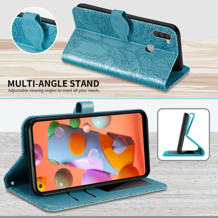 For Samsung Galaxy A11 (US Version) Life of Tree Embossing Pattern Horizontal Flip Leather Case with Holder & Card Slot & Wallet & Photo Frame & Lanyard