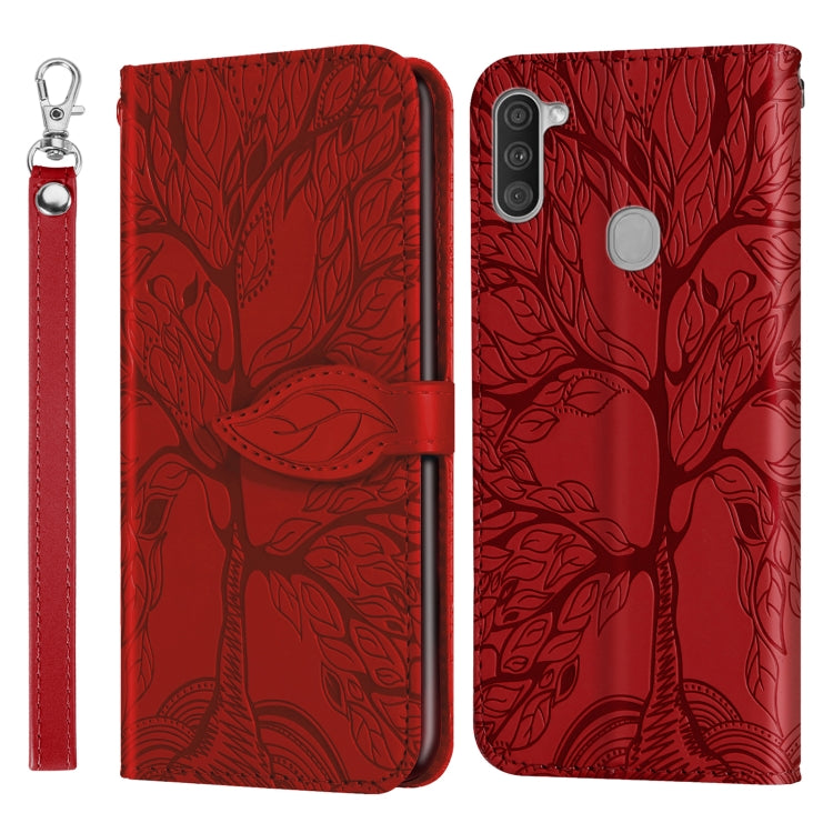 For Samsung Galaxy A11 (US Version) Life of Tree Embossing Pattern Horizontal Flip Leather Case with Holder & Card Slot & Wallet & Photo Frame & Lanyard