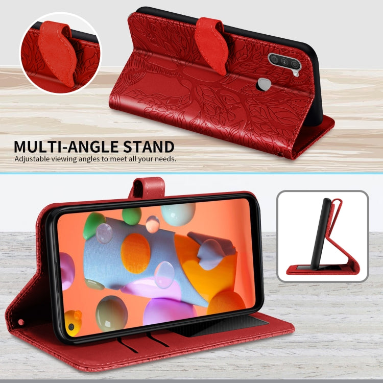 For Samsung Galaxy A11 (US Version) Life of Tree Embossing Pattern Horizontal Flip Leather Case with Holder & Card Slot & Wallet & Photo Frame & Lanyard