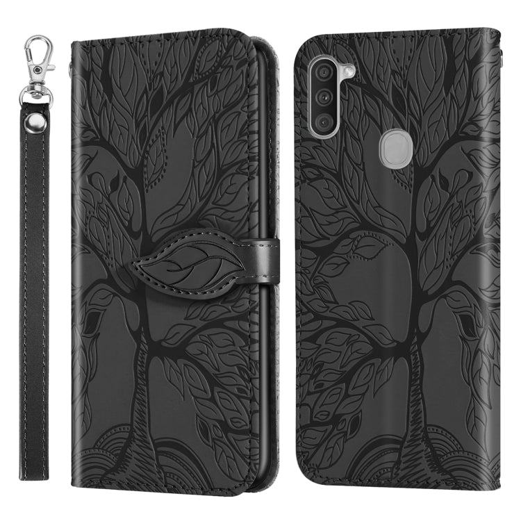 For Samsung Galaxy A11 (US Version) Life of Tree Embossing Pattern Horizontal Flip Leather Case with Holder & Card Slot & Wallet & Photo Frame & Lanyard