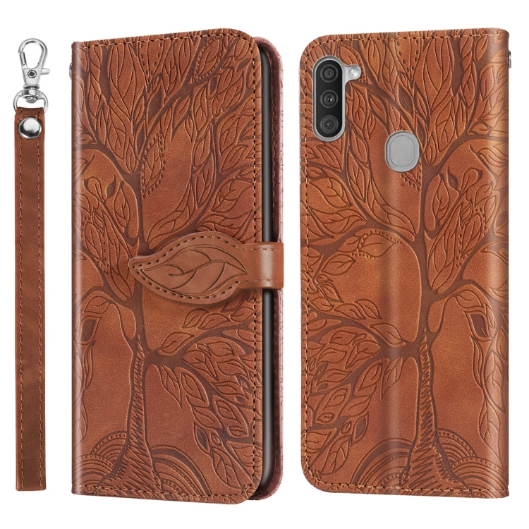 For Samsung Galaxy A11 (US Version) Life of Tree Embossing Pattern Horizontal Flip Leather Case with Holder & Card Slot & Wallet & Photo Frame & Lanyard