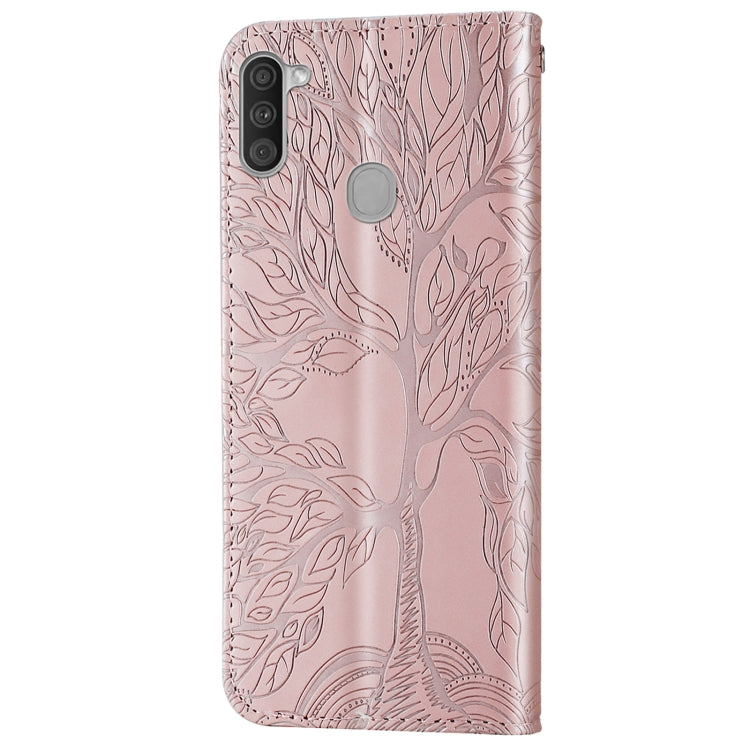 For Samsung Galaxy A11 (EU Version) Life of Tree Embossing Pattern Horizontal Flip Leather Case with Holder & Card Slot & Wallet & Photo Frame & Lanyard