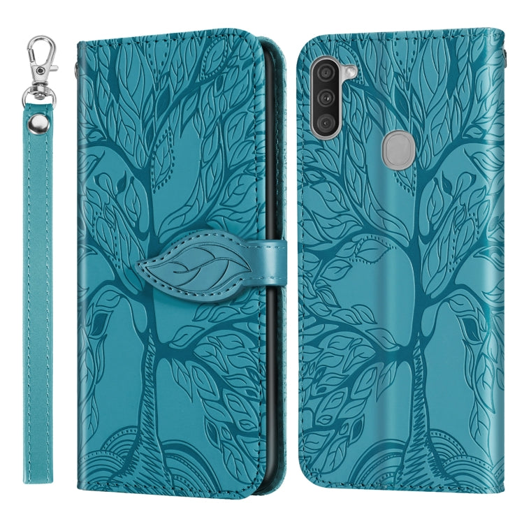 For Samsung Galaxy A11 (EU Version) Life of Tree Embossing Pattern Horizontal Flip Leather Case with Holder & Card Slot & Wallet & Photo Frame & Lanyard