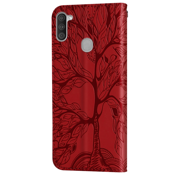 For Samsung Galaxy A11 (EU Version) Life of Tree Embossing Pattern Horizontal Flip Leather Case with Holder & Card Slot & Wallet & Photo Frame & Lanyard