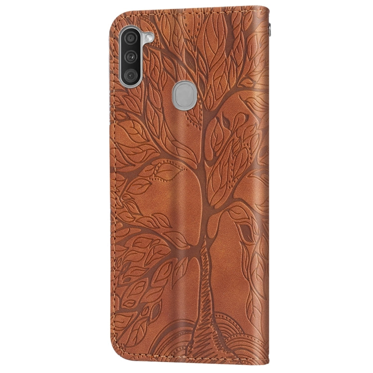 For Samsung Galaxy A11 (EU Version) Life of Tree Embossing Pattern Horizontal Flip Leather Case with Holder & Card Slot & Wallet & Photo Frame & Lanyard