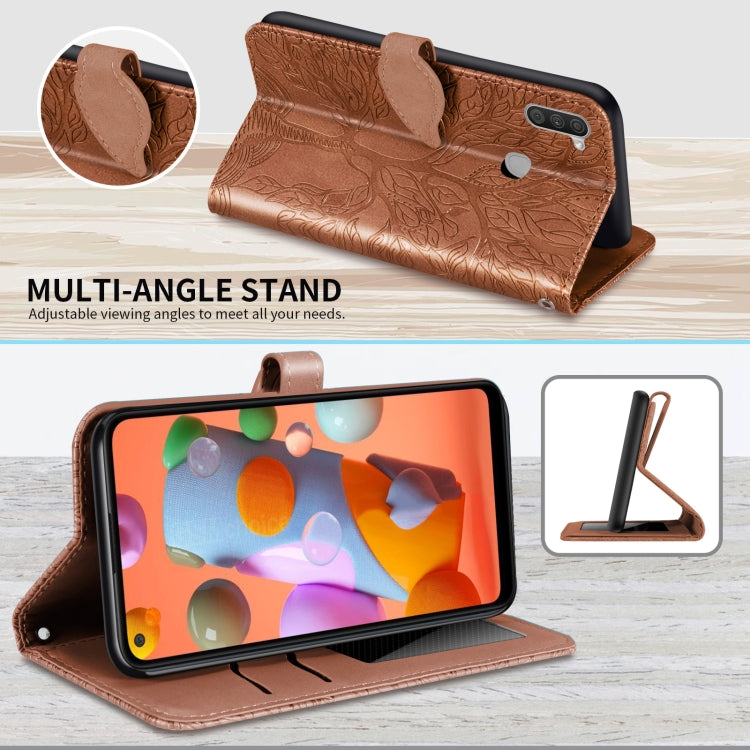 For Samsung Galaxy A11 (EU Version) Life of Tree Embossing Pattern Horizontal Flip Leather Case with Holder & Card Slot & Wallet & Photo Frame & Lanyard