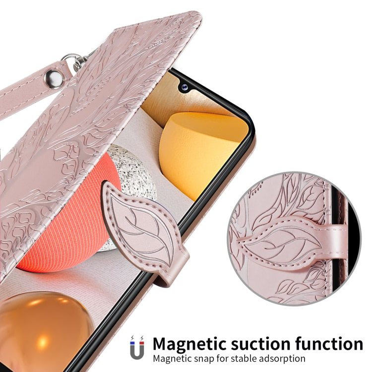 For Samsung Galaxy A12 Life of Tree Embossing Pattern Horizontal Flip Leather Case with Holder & Card Slot & Wallet & Photo Frame & Lanyard