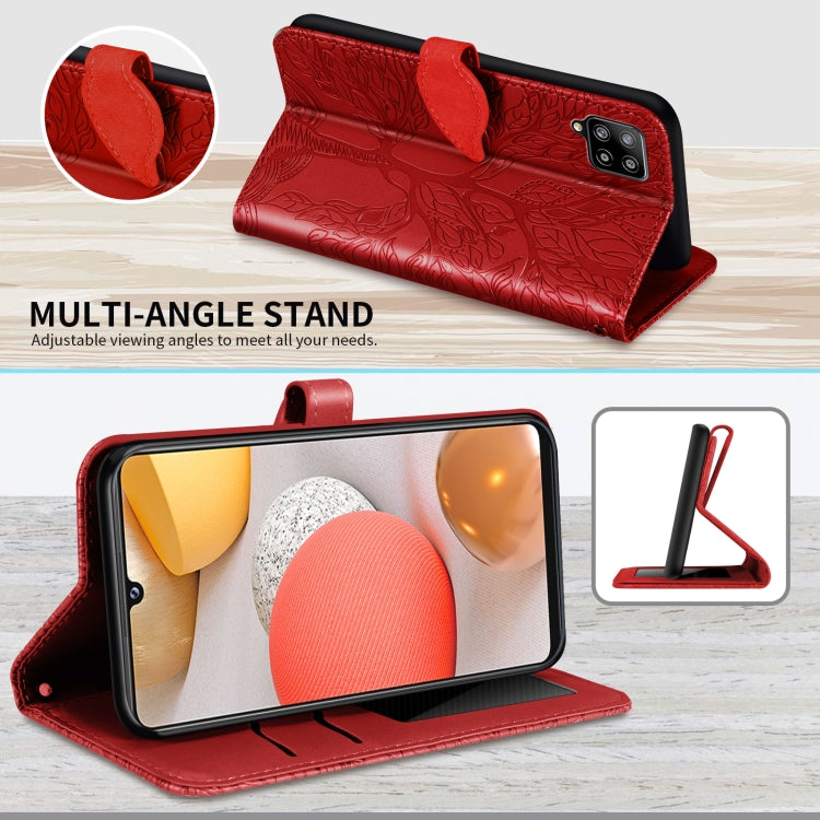For Samsung Galaxy A12 Life of Tree Embossing Pattern Horizontal Flip Leather Case with Holder & Card Slot & Wallet & Photo Frame & Lanyard