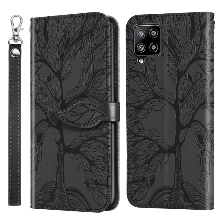 For Samsung Galaxy A12 Life of Tree Embossing Pattern Horizontal Flip Leather Case with Holder & Card Slot & Wallet & Photo Frame & Lanyard