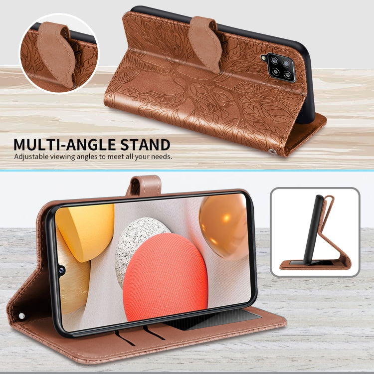 For Samsung Galaxy A12 Life of Tree Embossing Pattern Horizontal Flip Leather Case with Holder & Card Slot & Wallet & Photo Frame & Lanyard