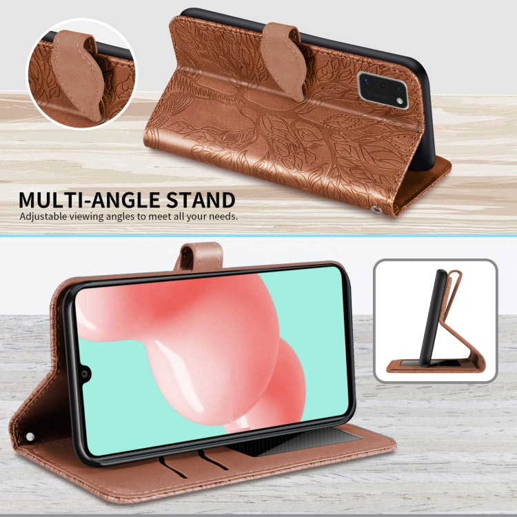 For Samsung Galaxy A41 Life of Tree Embossing Pattern Horizontal Flip Leather Case with Holder & Card Slot & Wallet & Photo Frame & Lanyard