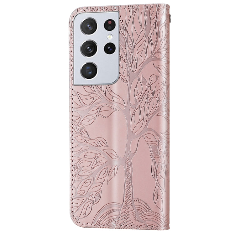 For Samsung Galaxy S21 Ultra 5G Life of Tree Embossing Pattern Horizontal Flip Leather Case with Holder & Card Slot & Wallet & Photo Frame & Lanyard