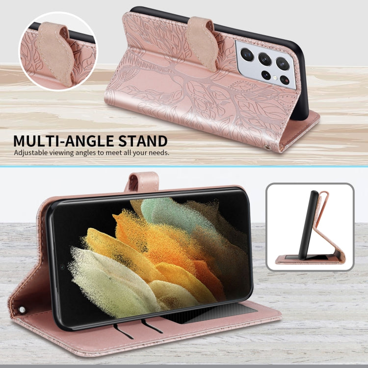 For Samsung Galaxy S21 Ultra 5G Life of Tree Embossing Pattern Horizontal Flip Leather Case with Holder & Card Slot & Wallet & Photo Frame & Lanyard