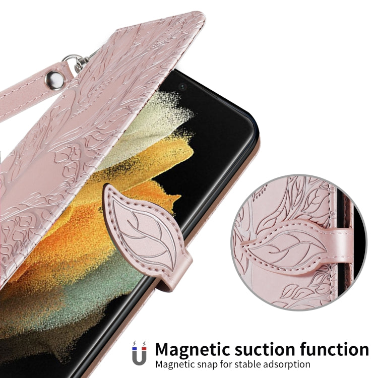 For Samsung Galaxy S21 Ultra 5G Life of Tree Embossing Pattern Horizontal Flip Leather Case with Holder & Card Slot & Wallet & Photo Frame & Lanyard