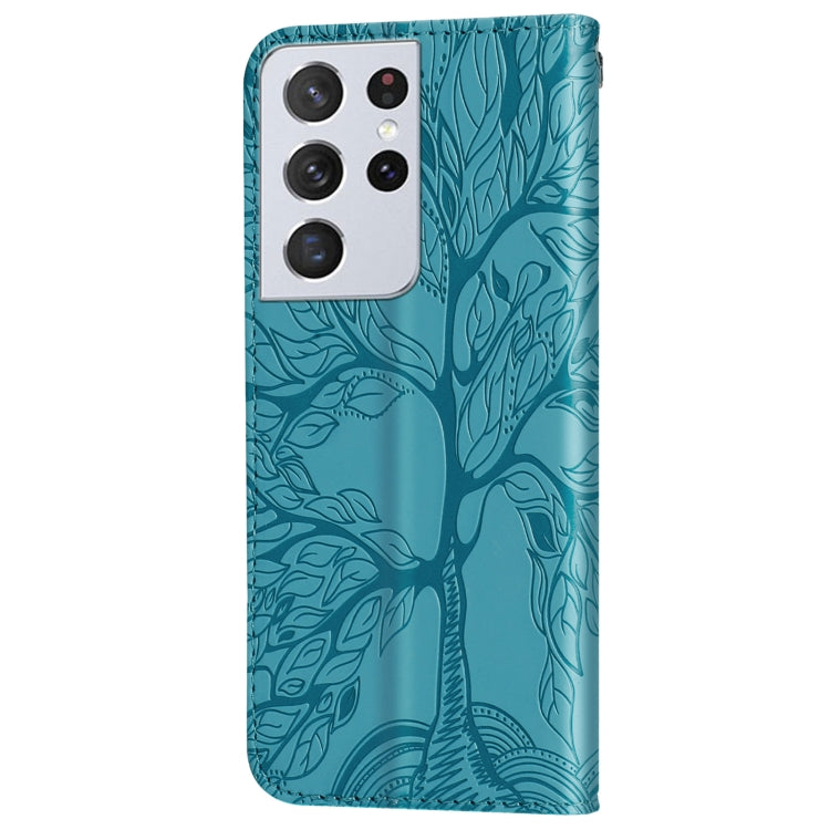 For Samsung Galaxy S21 Ultra 5G Life of Tree Embossing Pattern Horizontal Flip Leather Case with Holder & Card Slot & Wallet & Photo Frame & Lanyard