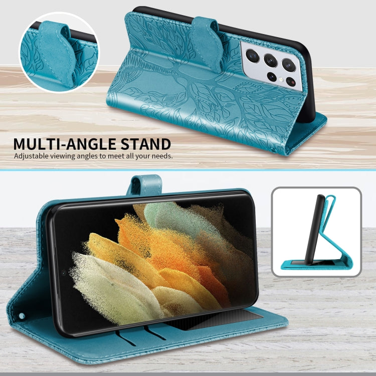 For Samsung Galaxy S21 Ultra 5G Life of Tree Embossing Pattern Horizontal Flip Leather Case with Holder & Card Slot & Wallet & Photo Frame & Lanyard