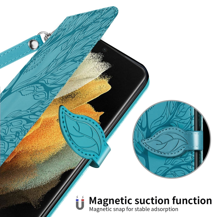 For Samsung Galaxy S21 Ultra 5G Life of Tree Embossing Pattern Horizontal Flip Leather Case with Holder & Card Slot & Wallet & Photo Frame & Lanyard