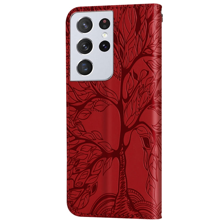 For Samsung Galaxy S21 Ultra 5G Life of Tree Embossing Pattern Horizontal Flip Leather Case with Holder & Card Slot & Wallet & Photo Frame & Lanyard