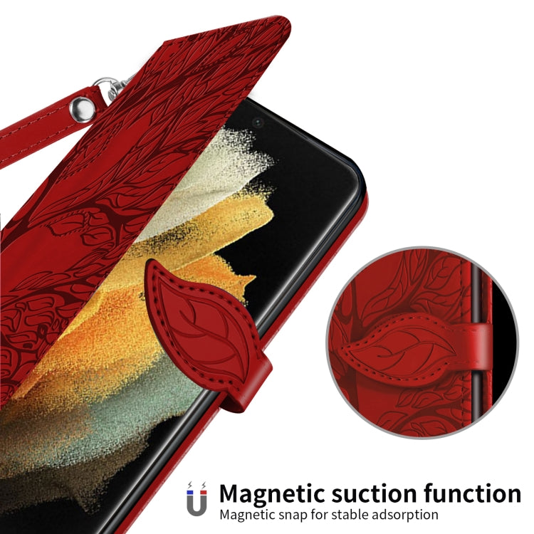 For Samsung Galaxy S21 Ultra 5G Life of Tree Embossing Pattern Horizontal Flip Leather Case with Holder & Card Slot & Wallet & Photo Frame & Lanyard