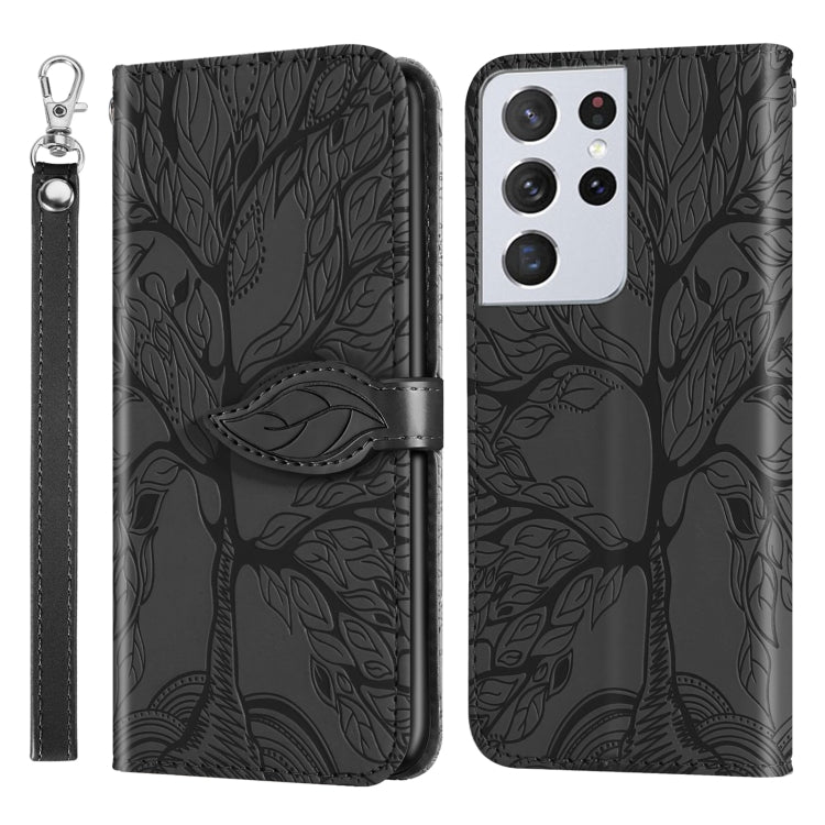 For Samsung Galaxy S21 Ultra 5G Life of Tree Embossing Pattern Horizontal Flip Leather Case with Holder & Card Slot & Wallet & Photo Frame & Lanyard