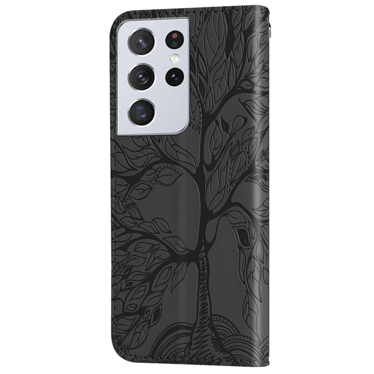 For Samsung Galaxy S21 Ultra 5G Life of Tree Embossing Pattern Horizontal Flip Leather Case with Holder & Card Slot & Wallet & Photo Frame & Lanyard