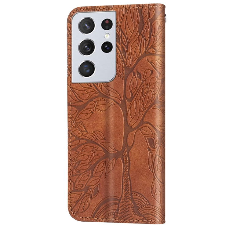 For Samsung Galaxy S21 Ultra 5G Life of Tree Embossing Pattern Horizontal Flip Leather Case with Holder & Card Slot & Wallet & Photo Frame & Lanyard