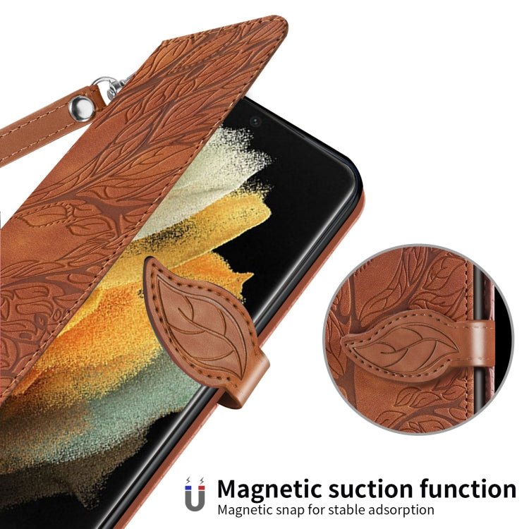 For Samsung Galaxy S21 Ultra 5G Life of Tree Embossing Pattern Horizontal Flip Leather Case with Holder & Card Slot & Wallet & Photo Frame & Lanyard