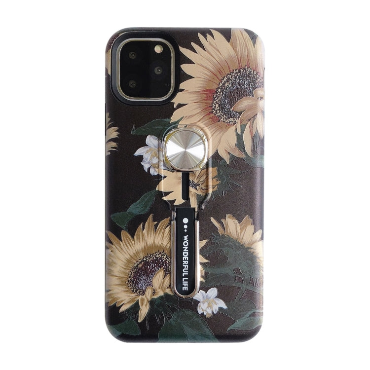 For iPhone 11 Flower Series Painting Shockproof Multi-functional Invisible Ring Holder Protective Case with Vehicle Magnetic Sheet