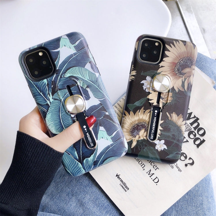 For iPhone 11 Flower Series Painting Shockproof Multi-functional Invisible Ring Holder Protective Case with Vehicle Magnetic Sheet