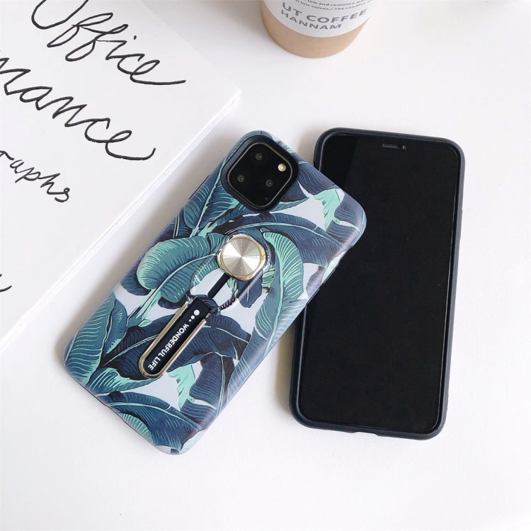 For iPhone 11 Flower Series Painting Shockproof Multi-functional Invisible Ring Holder Protective Case with Vehicle Magnetic Sheet