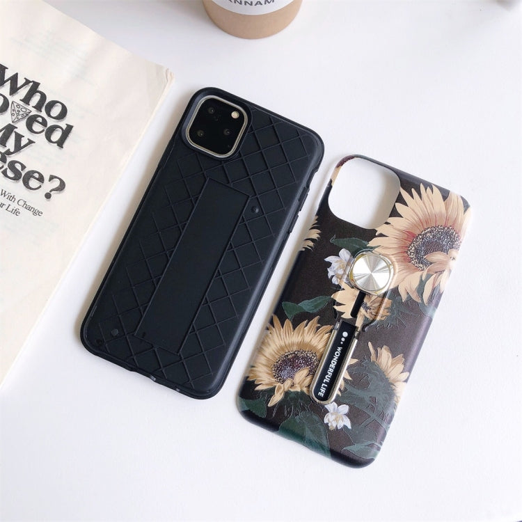 For iPhone 11 Flower Series Painting Shockproof Multi-functional Invisible Ring Holder Protective Case with Vehicle Magnetic Sheet