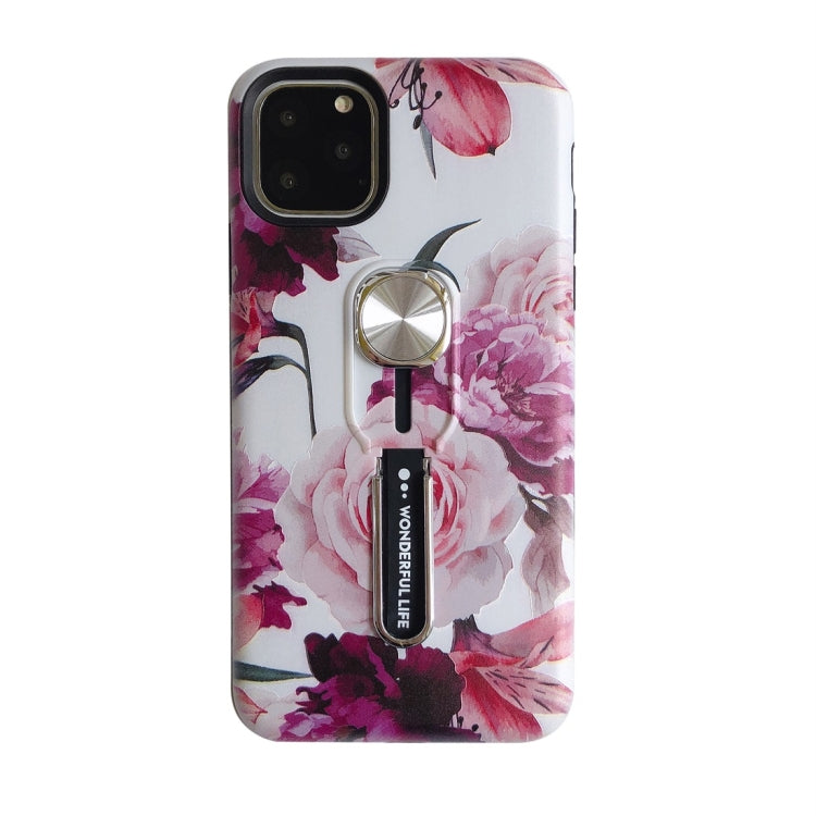 For iPhone 11 Flower Series Painting Shockproof Multi-functional Invisible Ring Holder Protective Case with Vehicle Magnetic Sheet