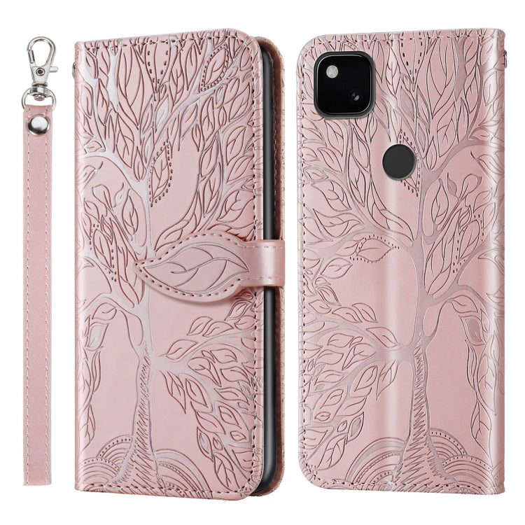For Google Pixel 4a Life of Tree Embossing Pattern Horizontal Flip Leather Case with Holder & Card Slot & Wallet & Photo Frame & Lanyard