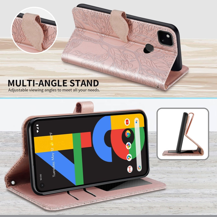 For Google Pixel 4a Life of Tree Embossing Pattern Horizontal Flip Leather Case with Holder & Card Slot & Wallet & Photo Frame & Lanyard