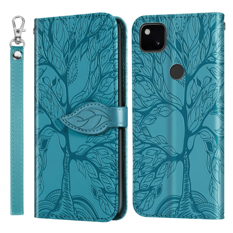For Google Pixel 4a Life of Tree Embossing Pattern Horizontal Flip Leather Case with Holder & Card Slot & Wallet & Photo Frame & Lanyard