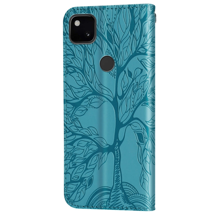For Google Pixel 4a Life of Tree Embossing Pattern Horizontal Flip Leather Case with Holder & Card Slot & Wallet & Photo Frame & Lanyard