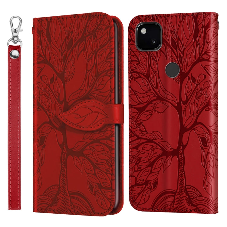 For Google Pixel 4a Life of Tree Embossing Pattern Horizontal Flip Leather Case with Holder & Card Slot & Wallet & Photo Frame & Lanyard