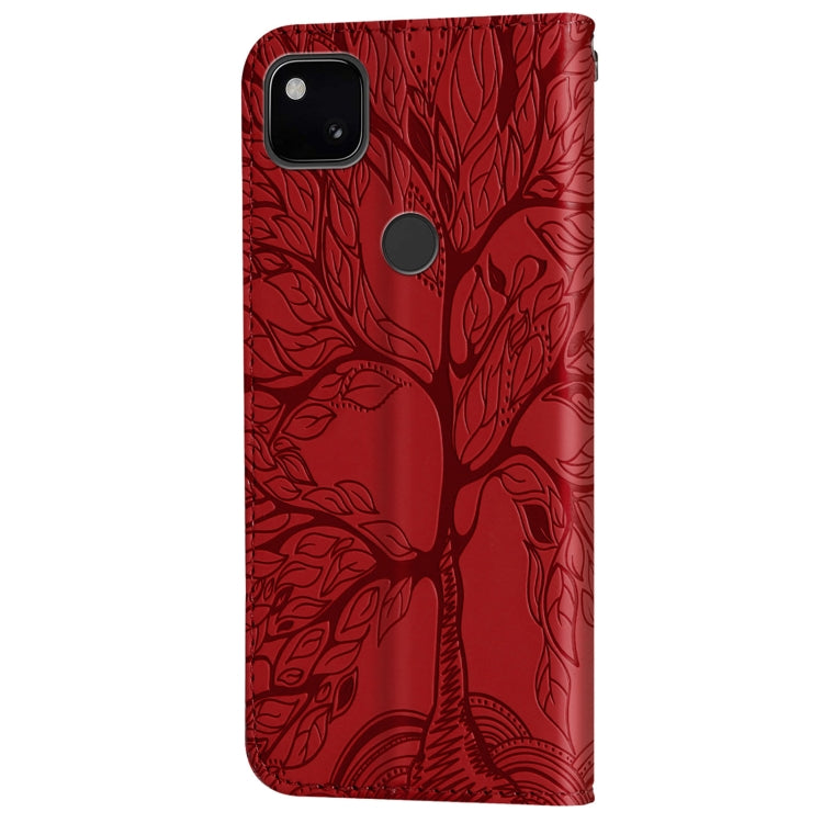 For Google Pixel 4a Life of Tree Embossing Pattern Horizontal Flip Leather Case with Holder & Card Slot & Wallet & Photo Frame & Lanyard