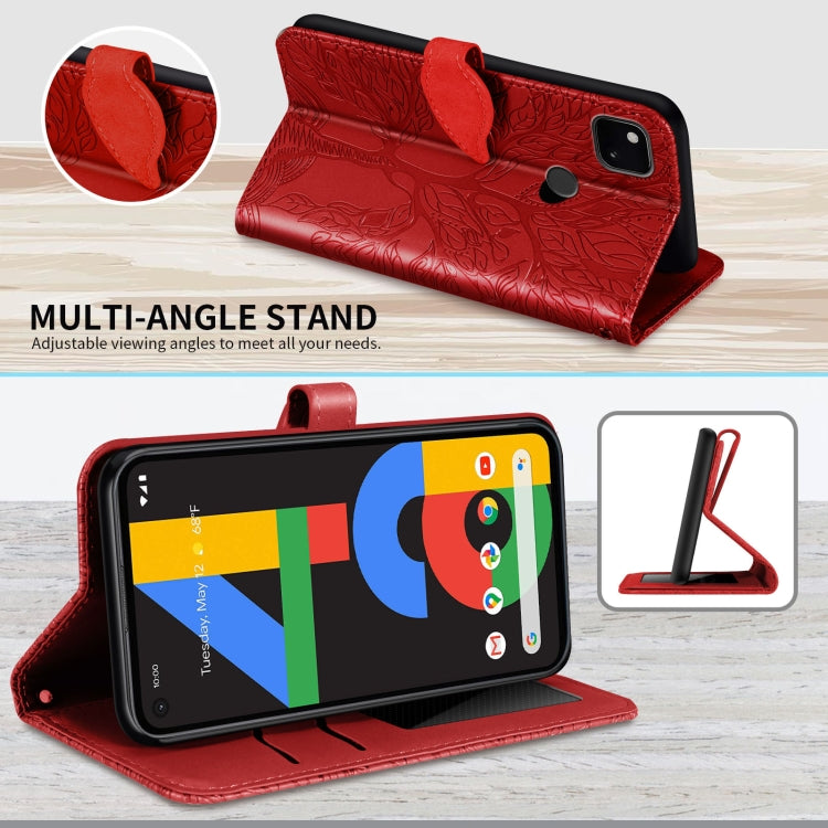 For Google Pixel 4a Life of Tree Embossing Pattern Horizontal Flip Leather Case with Holder & Card Slot & Wallet & Photo Frame & Lanyard