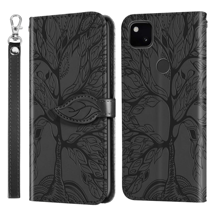 For Google Pixel 4a Life of Tree Embossing Pattern Horizontal Flip Leather Case with Holder & Card Slot & Wallet & Photo Frame & Lanyard