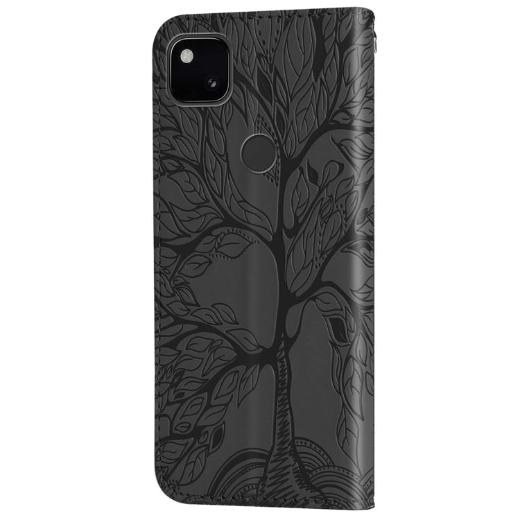For Google Pixel 4a Life of Tree Embossing Pattern Horizontal Flip Leather Case with Holder & Card Slot & Wallet & Photo Frame & Lanyard