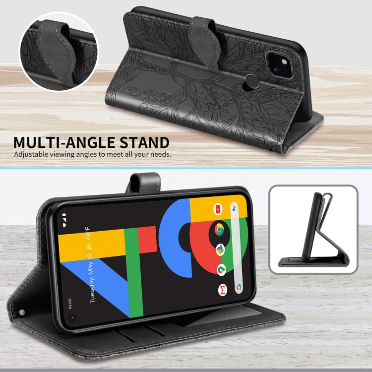 For Google Pixel 4a Life of Tree Embossing Pattern Horizontal Flip Leather Case with Holder & Card Slot & Wallet & Photo Frame & Lanyard