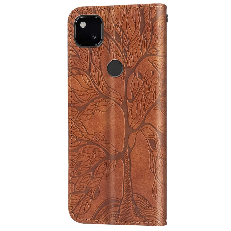 For Google Pixel 4a Life of Tree Embossing Pattern Horizontal Flip Leather Case with Holder & Card Slot & Wallet & Photo Frame & Lanyard