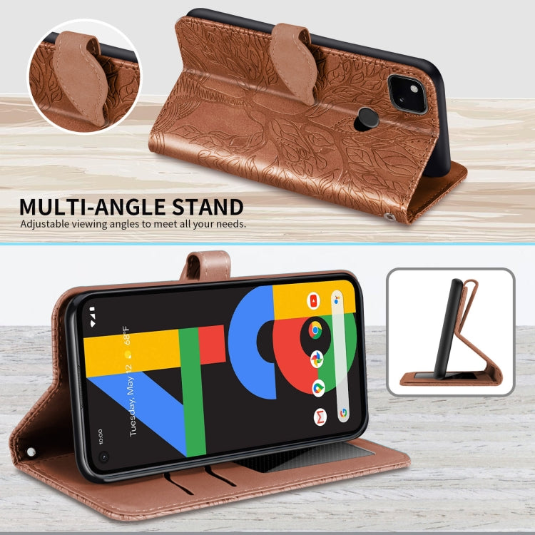 For Google Pixel 4a Life of Tree Embossing Pattern Horizontal Flip Leather Case with Holder & Card Slot & Wallet & Photo Frame & Lanyard